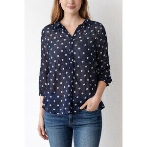 Joe Fresh Polka Dot Sheer Blouse Women’s Size M Button Front